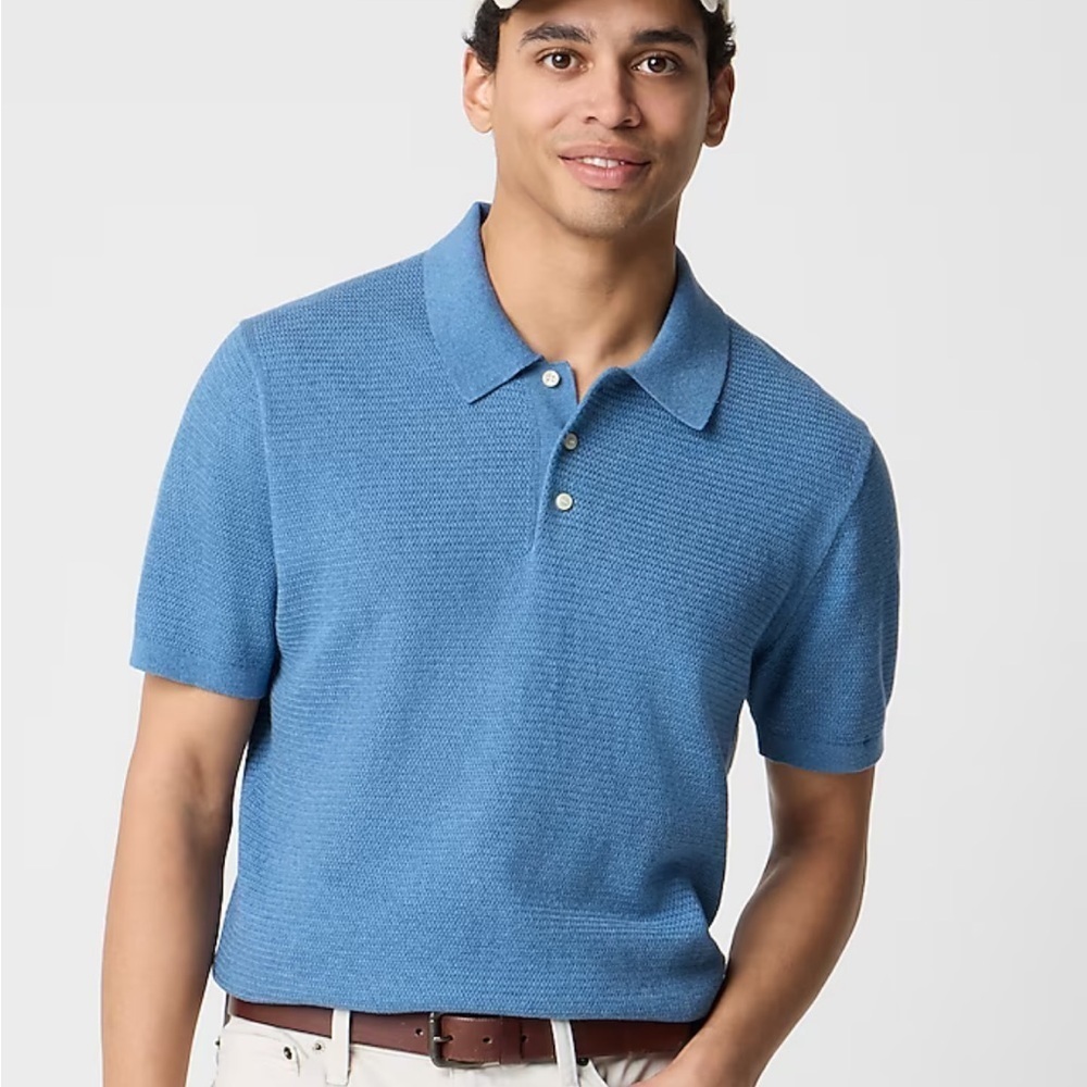 J crew Basketweave cotton sweater-polo heather seashore blue
